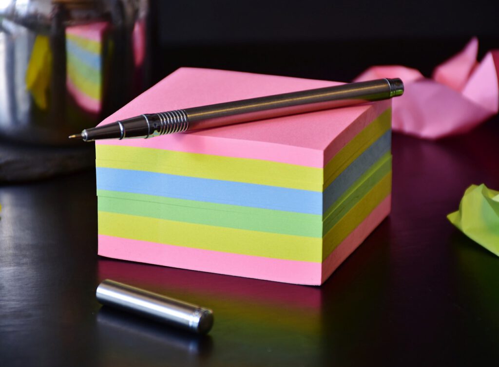 paper, block, write, note, pen, ballpoint pen, office, sticky notes, sticky notes, sticky notes, sticky notes, sticky notes, sticky notes